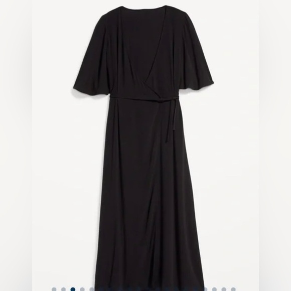 NWT! Black Waist-Defined Flutter-Sleeve Midi Wrap Dress - Multiple Sizes 💜 - Picture 7 of 8